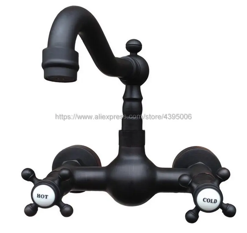 

Oil Rubbed Bronze Bathroom Basin Sink Mix Tap Dual Handles Wall Mounted Kitchen Basin Sink Mixer Faucet Bnf524