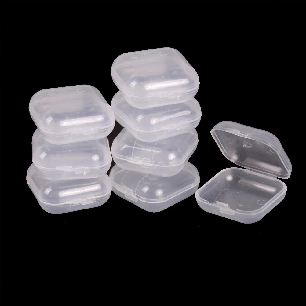 

5Pcs Portable Mini Clear Plastic Small Box Hook Jewelry Earplugs Container Clear 38*36mm