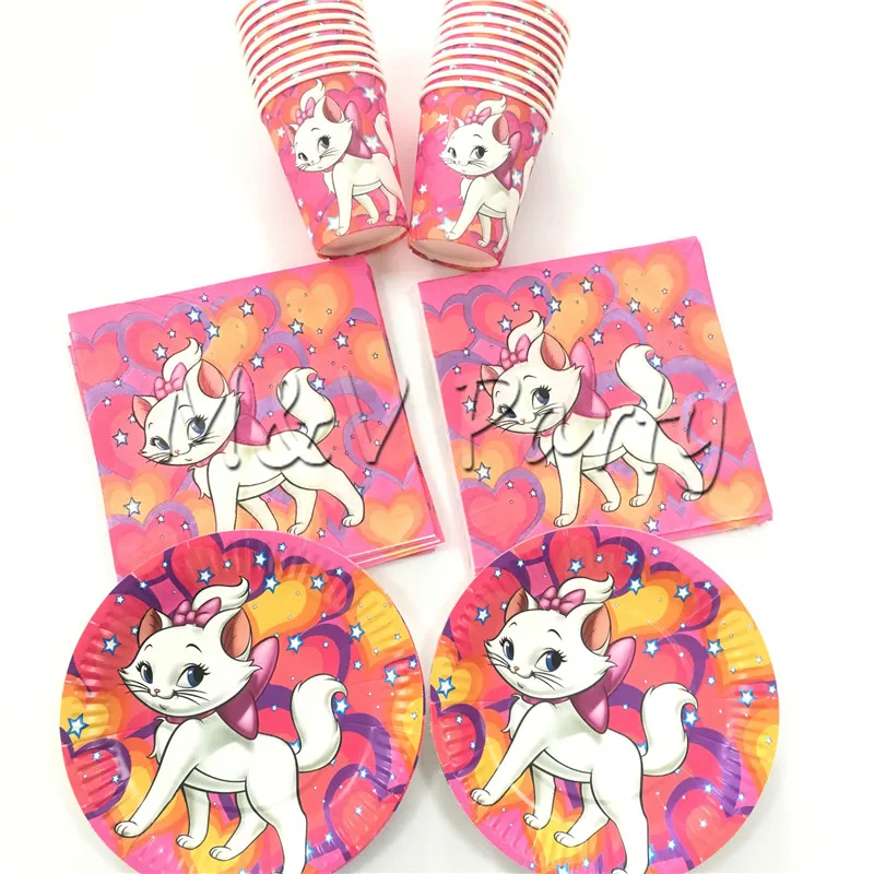 

80pcs/lot Cartoon Marie Cat Theme Party Disposable Tableware Set Paper Cup Plates Napkin Set Birthday Party Decoration Supplies