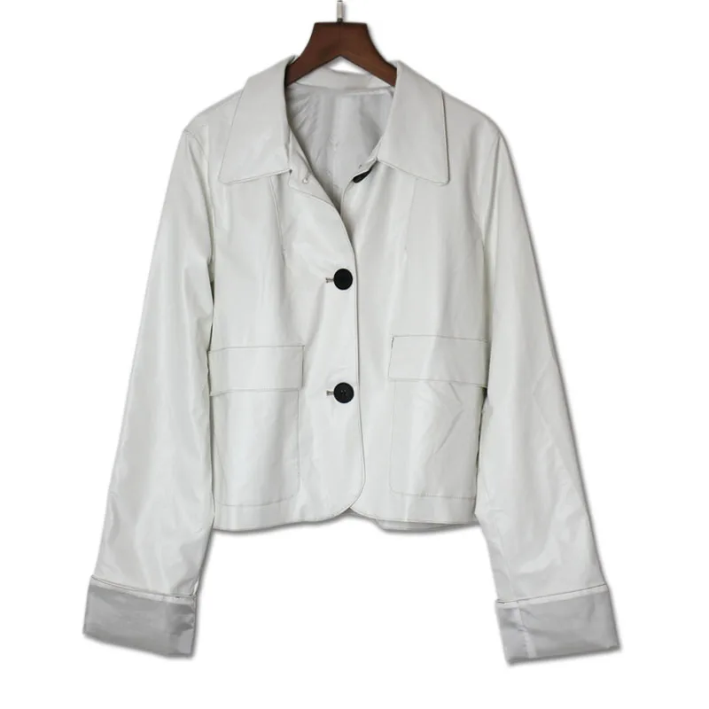 Autumn Leather Jacket Women Casual Long Sleeve Button Casual Basic jackets 2018 Fashion PU Leather Bomber Coat Femininas