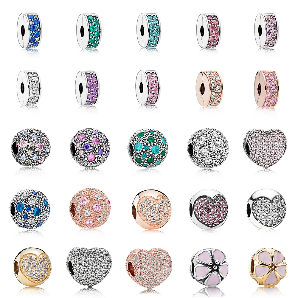 

25 Style 925 Sterling Silver Crystal Clip Stopper Beads Charm CZ For Women Original Pandora Charms Bracelets & Bangles Jewelry