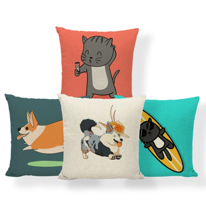 

Dog Corgi Dachshund Cushion Cover Pug Fall Rabbit Pillow Cases Tulip Cat Chic Couch For Kids Throw Pillow 43Cm Linen Dropship