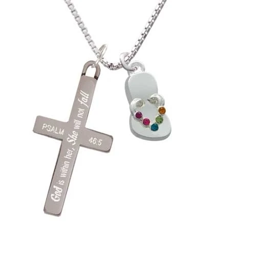 Multicolored Crystal Flip Flop - She will not Fall - Cross Necklace (1)