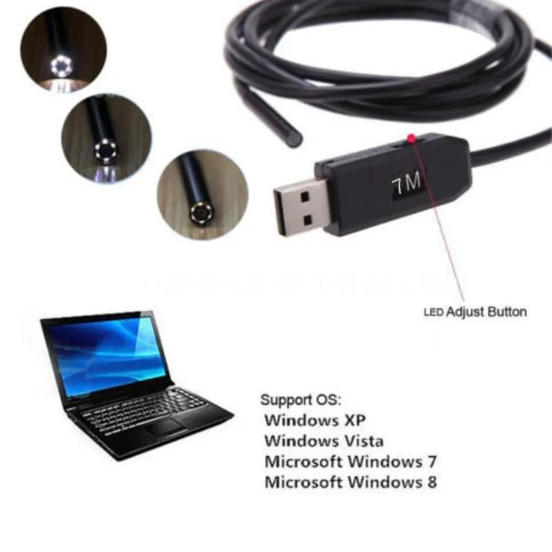

USB Endoscope Mini Camera Borescope Inspection 14.5MM Lens 7M Cable Waterproof IP67 Snake Video Cam