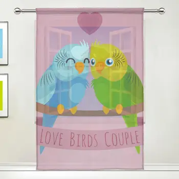 

Sheer Door Curtain Panels W55x L78 Inch/55xL84 Inch,Cute Parrots In Love,Quality Polyester Window Curtains Voile Sheers 1 Panel