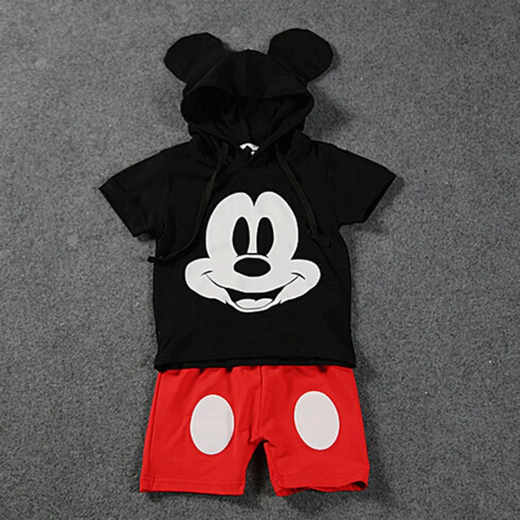 Модная толстовка с Микки Маусом+ шорты, комплекты для девочек и маленьких мальчиков, комплект летней одежды, детская одежда