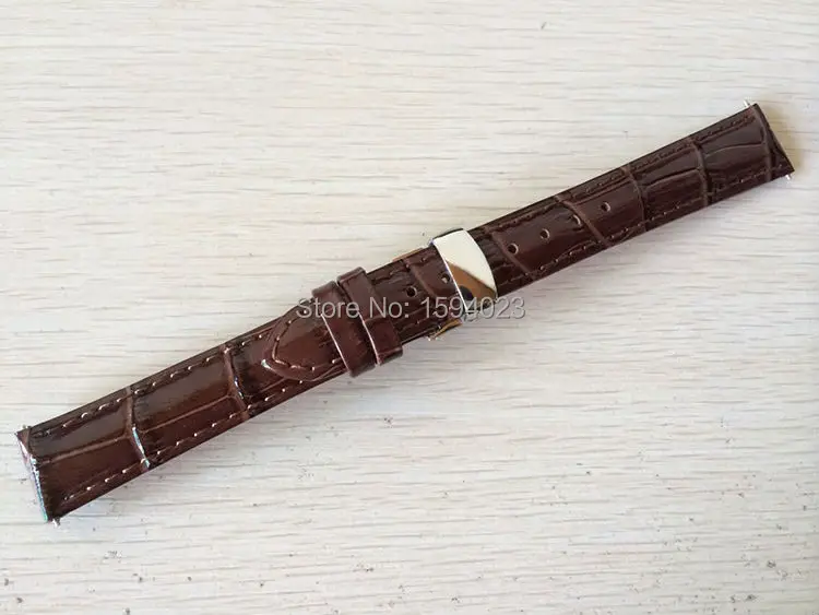 

16mm (Buckle14mm) T055217 High Quality Silver Butterfly Buckle + Brown Genuine Leather Watch Bands Strap