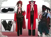 Black Butler Kuroshitsuji Death Grelle Sutcliff Red Coat Shirt Vest Pants Uniform Outfit Anime Cosplay A614
