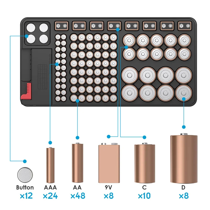 Батарейный органайзер ящик для хранения может содержать батареи с Съемный тестер QJ888