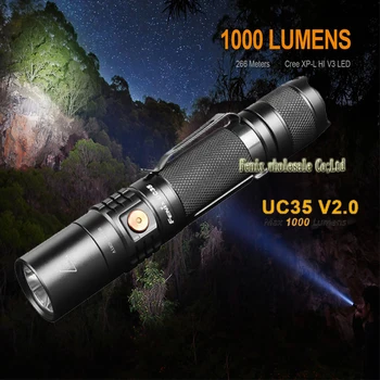 

2018 New Fenix UC35 V2.0 CREE XP-L HI V3 LED Flashlight 1000 lumens Distance Waterproof Camping Torch by 18650 battery