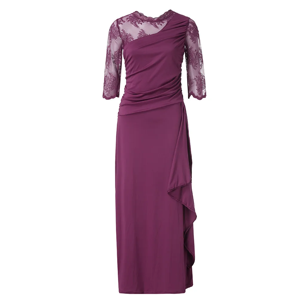 Женские шифоновые платья размера плюс, новые модные шифоновые платья с рукавом три четверти, длинные кружевные платья Vestidos