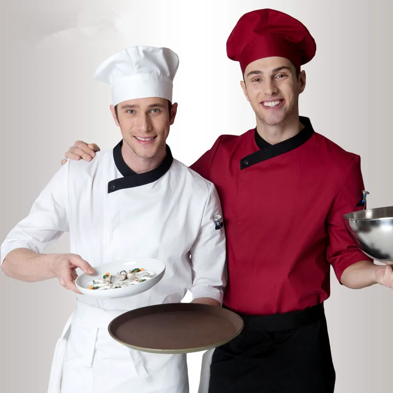 Французский шеф-повар человек/Женская Ресторан отеля повар комбинезон одежда с коротким рукавом, цвета: винно-красный, белая униформа шеф-повар одежда, одежда, пальто