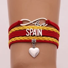 Прямая унисекс Бесконечность Love Национальный флаг Испания сердце браслет кожаный браслет и браслеты для Для женщин Для мужчин ювелирные изделия