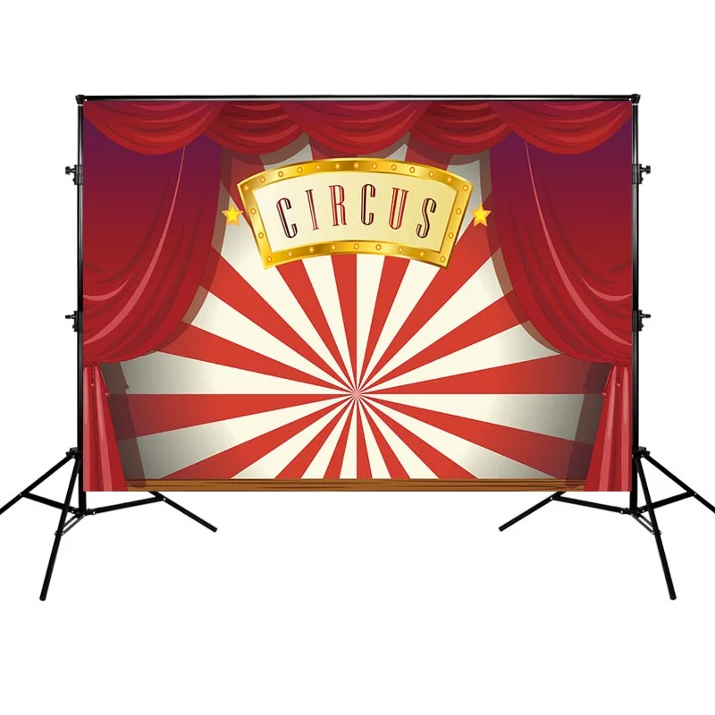 

Circus Backdrops Red and White Stripes Party Banner Theme Customized Photographic Background For Photo Studio Vinyl Cloth
