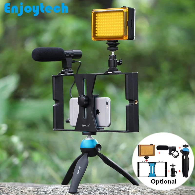 Handheld Stabilizer Tripod LED Flash Light Microphone For Iphone