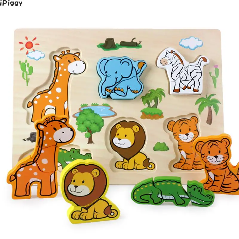 iPiggy New Arrival Baby Toys 3D Puzzle Wooden Carton Animal Fruit Matching Board Children Educational Birthday Gift | Игрушки и хобби
