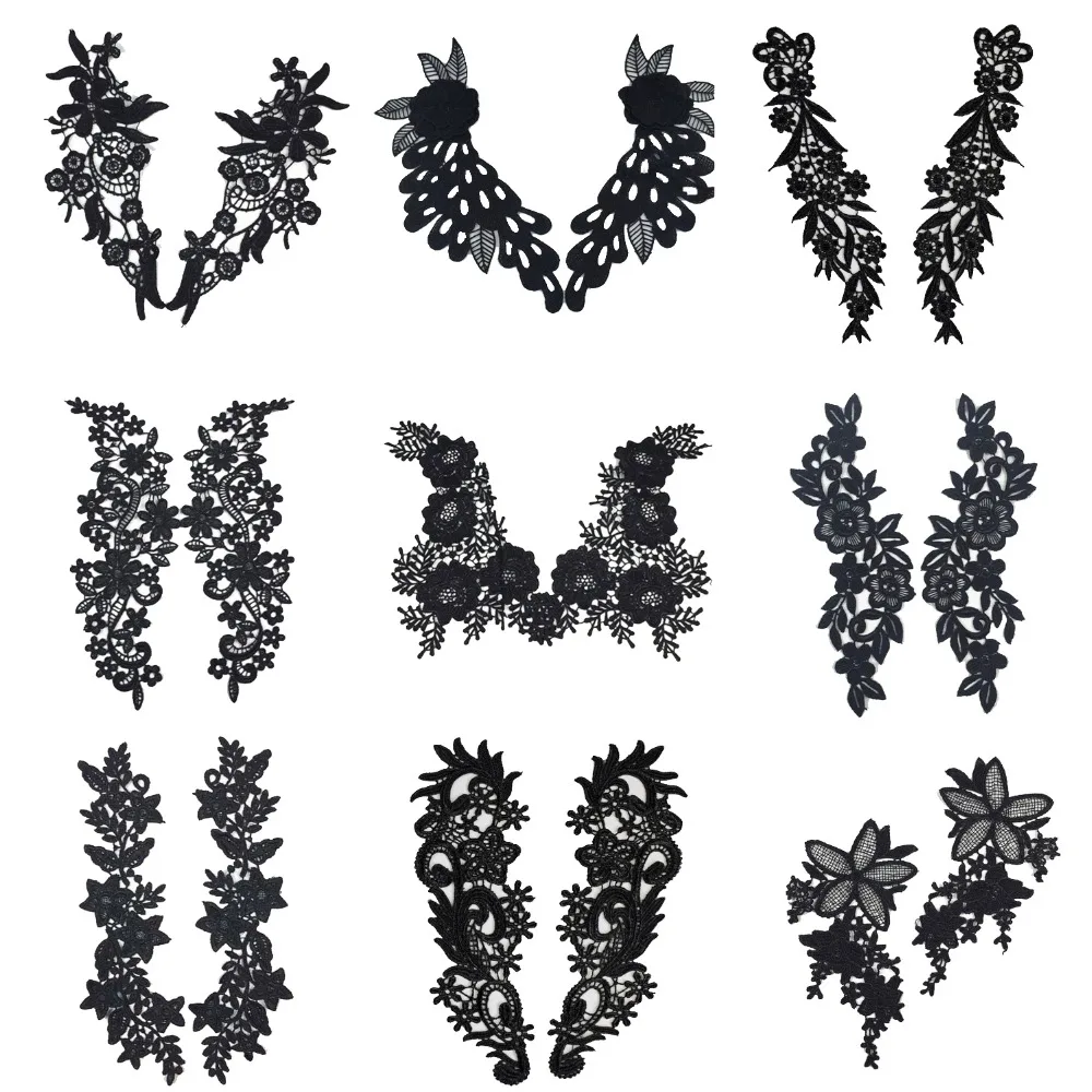 

1 Set Embroidery Venise Black Rose Flower Lace Neckline Collar, DIY Collar Lace Fabrics For Sewing Crafts Patch Scrapbooking