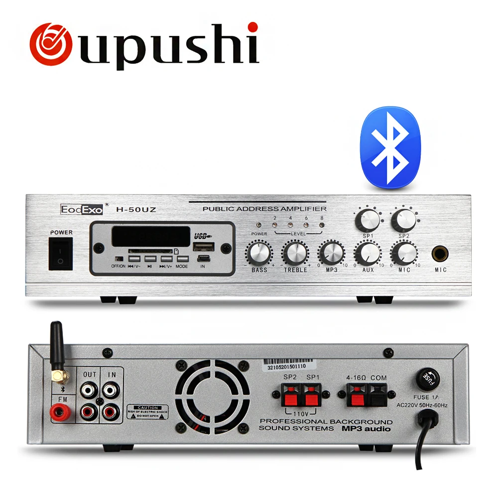 Oupushi 2 Zone PA Bluetooth Amplifier 50W Home Use Mini