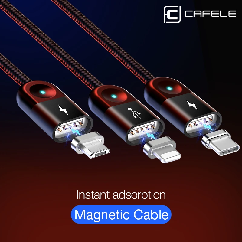 CAFELE, кабель для быстрой зарядки, usb type-C, светодиодный светильник, магнитное зарядное устройство USB для iPhone, samsung, huawei, Xiaomi, синхронизация данных