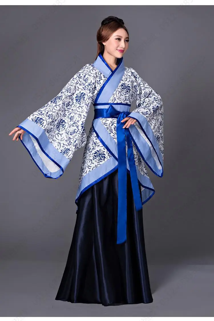 Для женщин древних Hanfu Костюмы китайский Tridotional костюм с цветочным принтом леди Косплэй одежды цитра танца юбка костюм - Цвет: Синий
