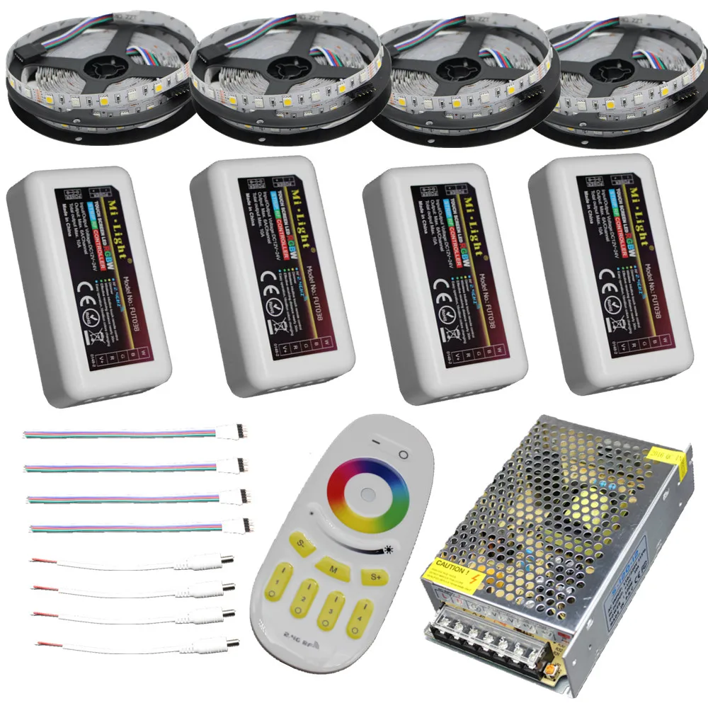 

10M 15M 20M RGBW RGBWW Led Strip Light DC12V Waterproof 5050 SMD + mi-light Led Controller + Power adapter Kit