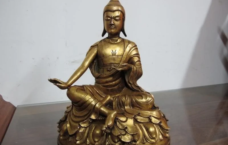 100% Тибет Буддизм фиолетовый Бронзовый 24 К Золото Позолотить цонга-ка-па Цонкапа Будда