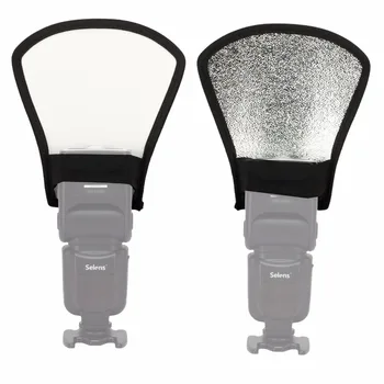 

Selens 1pcs 2-in-1 Silver/White Camera Flash Diffuser Softbox Photo Flash Light Reflector For Canon Cameras Size 11*18*20cm