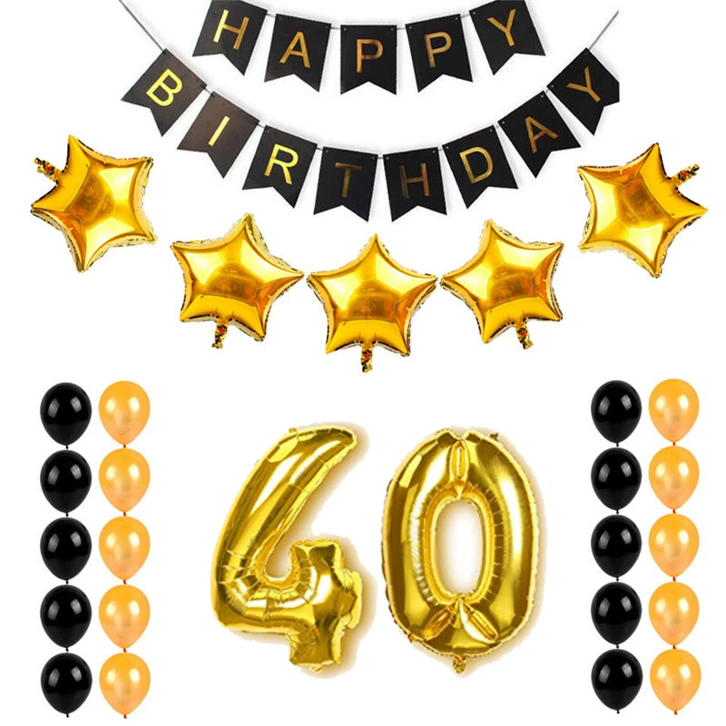 

Fopcc 40th Birthday Party Decoration Kit Happy Birthday Banner 32inch Gold Foil Number Balloons 40 Years Old Party Supplies