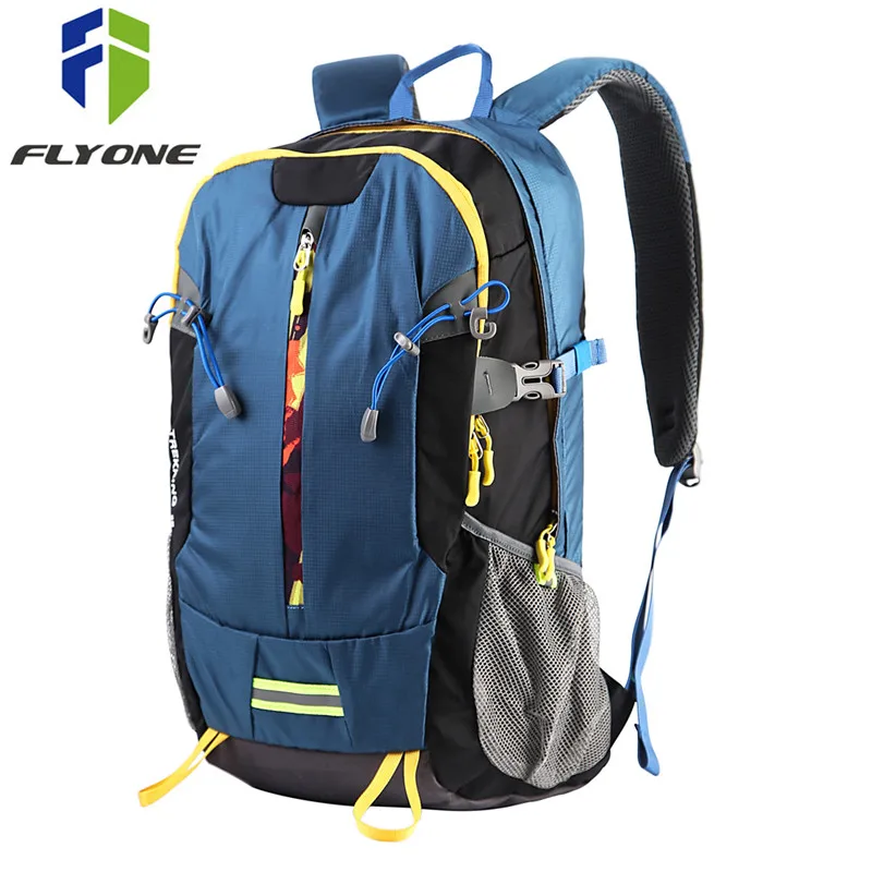 

FLYONE Men Backpack Waterproof Foldable Travel Backpack Large Capacity Ultra Lightweight Daypack Bag 30L Blue Orange Solid Color