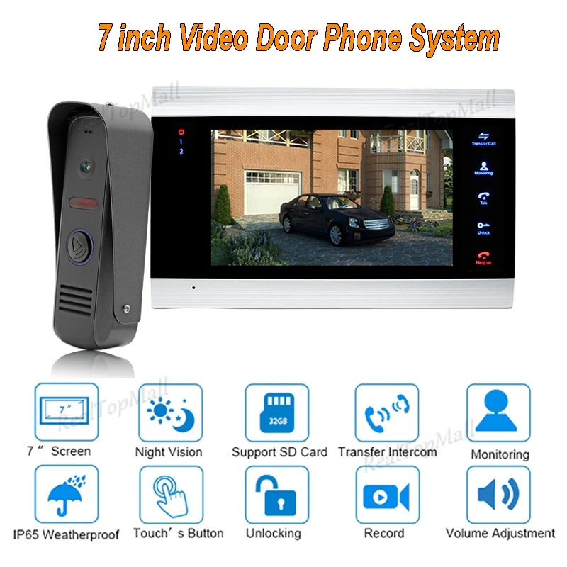 

2018 new 7" TFT 1200TVL Video Door Phone Doorbell Intercom System Home Security Camera Monitor with ip65 Rainproof