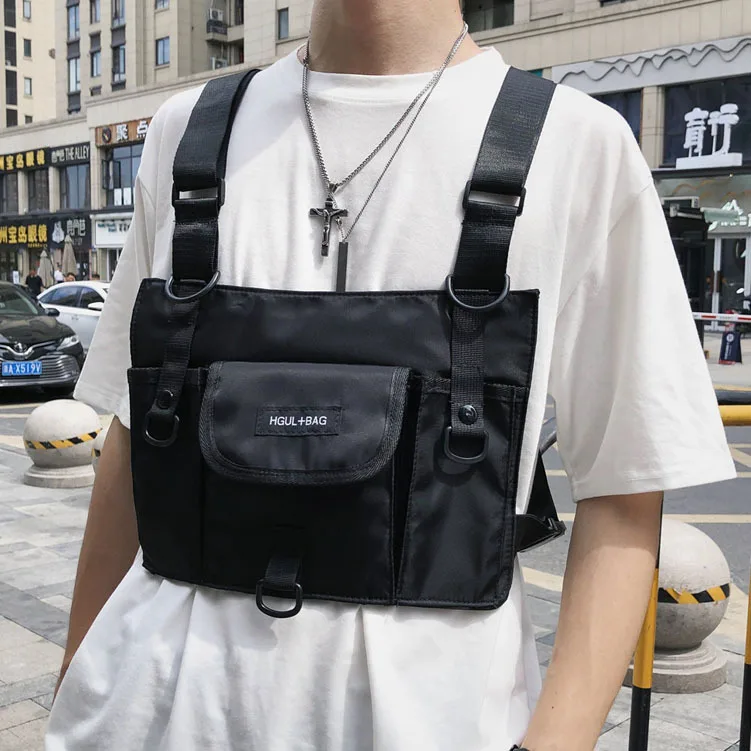 Tático Colete Masculino Função Peito Bolsa Náilon Impermeável Streetwear Frente Pacote Kanye West Rig Hip Hop