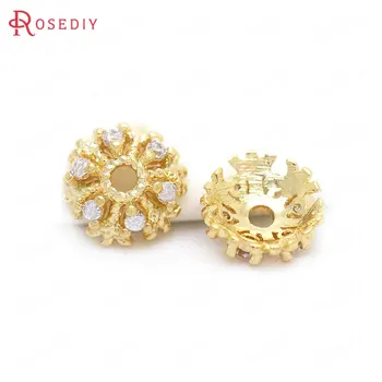 

(34301-G)10PCS 7-8MM 24K Gold Color Brass with Zircon Snowflake Beads Caps High Quality Diy Jewelry Findings Accessories