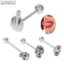 Imixlot 1 шт. пальмовый череп пирсинг-штанга для языка кольцо-пирсинг в язык из нержавеющей стали Спираль пирсинг Ланге ухо пирсинг ювелирные изделия для тела 16 г