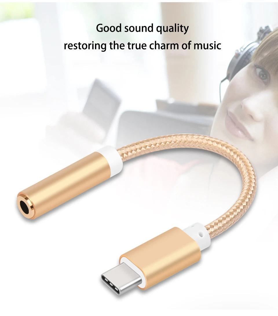 AUX Audio Cable USB Type C to 3.5 Earphone Adapter Type-C to 3.5mm Headphone Converter for xiaomi 6 Letv 2 2pro max2 Pro 3 (3)