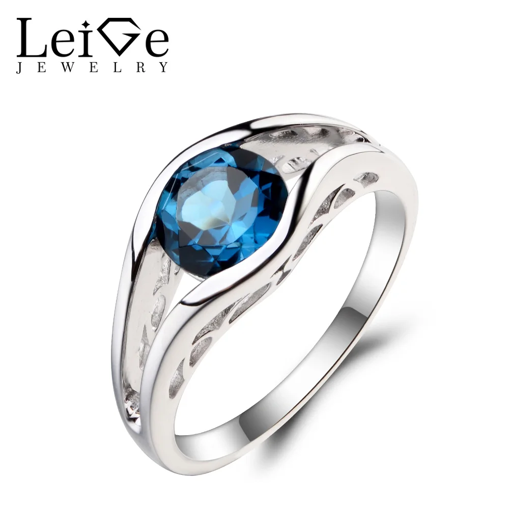 Leige Jewelry Round Cut Gemstone London Blue Topaz Ring Wedding Ring