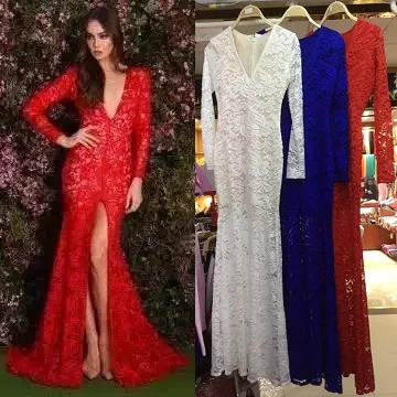 Top Quality Long Sleeve V neck Front Open Fork Rayon Trumpet Bandage Dress Cocktail Party Elegant