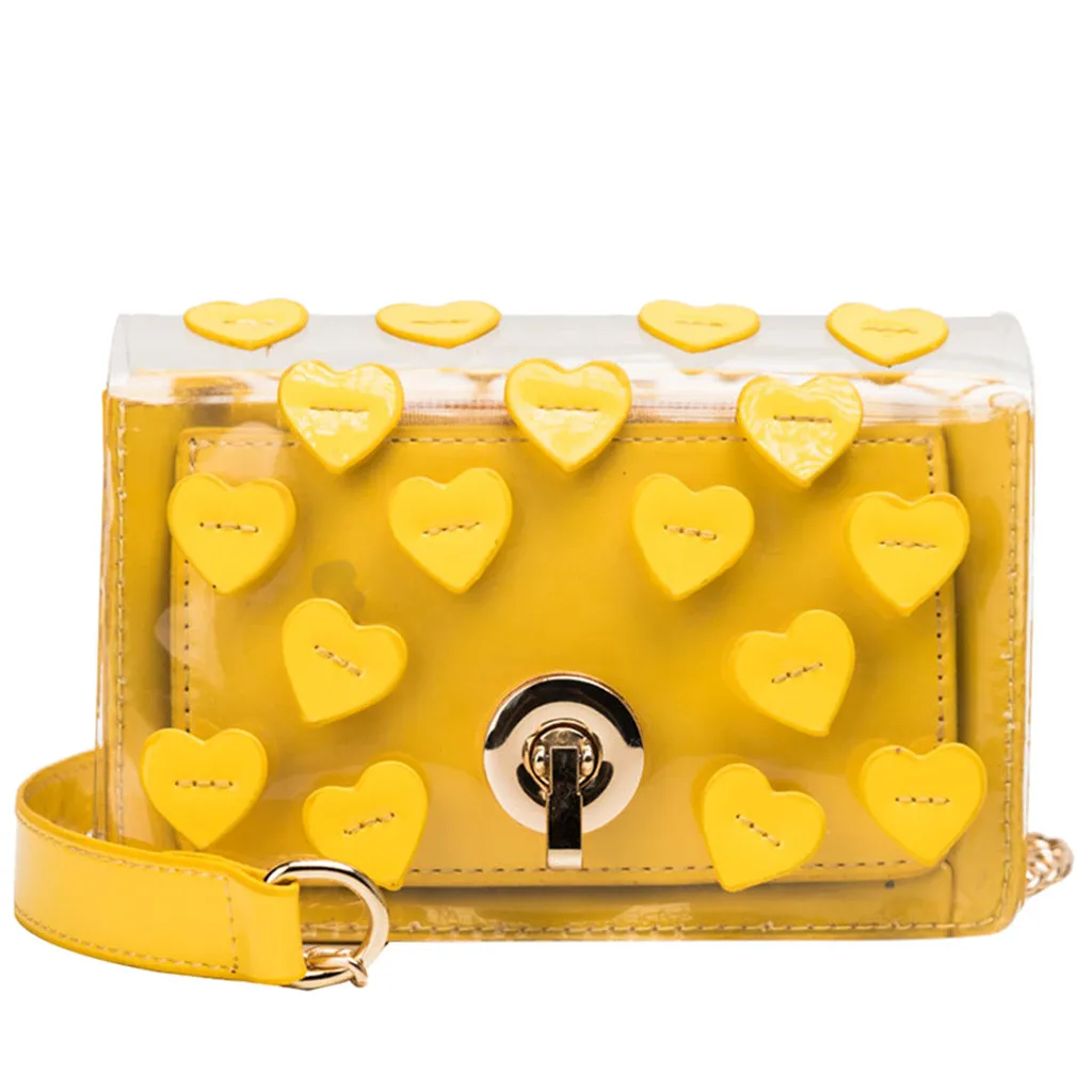

Women's Yellow Heart Prined Transparent Totes Fashion Buckle Crossbody Bags Large Capacity One Shoulder Bag Casual Handbag