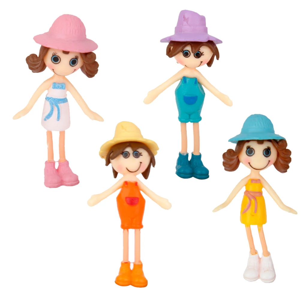 

1 Set 4 PVC Sun Hat Girl Miniature Bonsai DIY Craft Terrarium Figurine Micro Landscape Decor