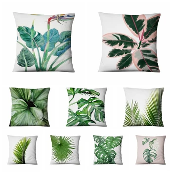 

Tropical Palm Leaf Velvet Decorative Pillow Green Plant Printed Pillowcase Almofadas Decorativas Para Sofa Throw Pillow 45*45cm