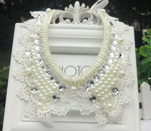 White Bib Collar Necklace With Pearls Detachable Beaded Collar Beads  Removeable Women Accessories Peter Pan Collar Classic Elegant 