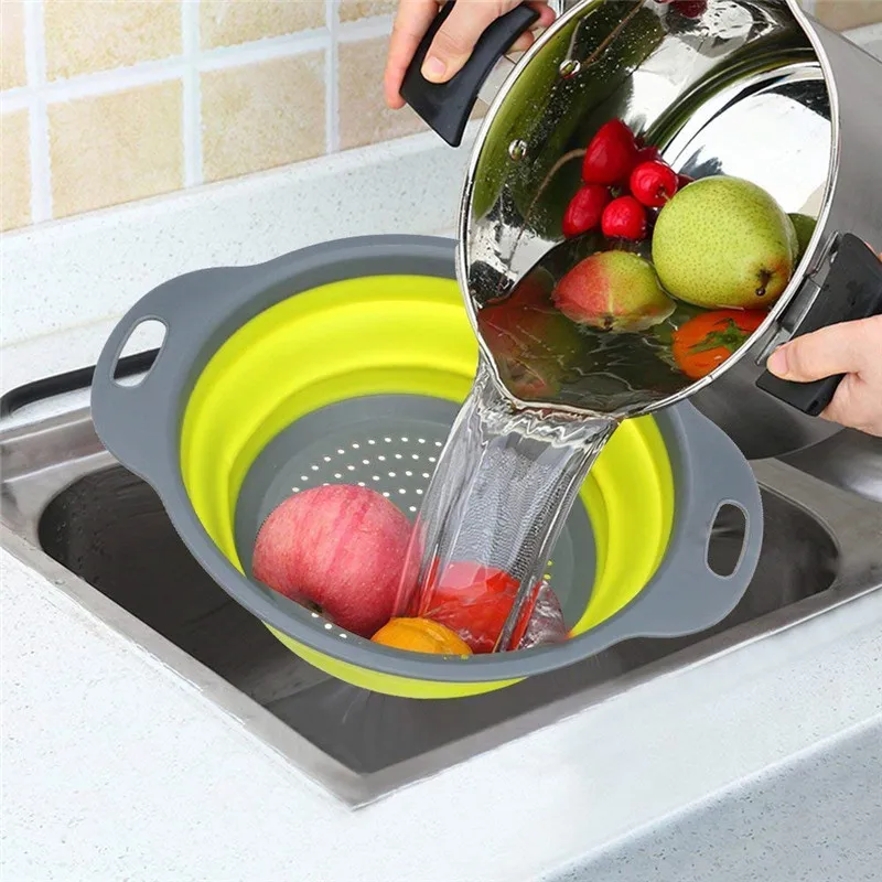 2pcs Silicon Foldable Strainer Basket Collapsible Colander Sets Square