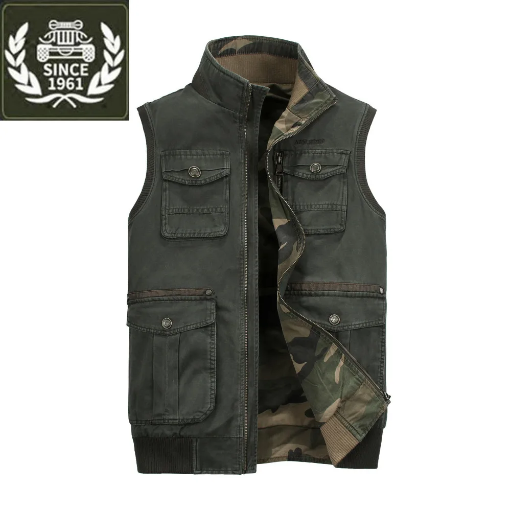 

ZHAN DI JI PU Brand Clothing Mens Military Reversible Vests With Multi Pockets Mens Photography Waistcoat 128