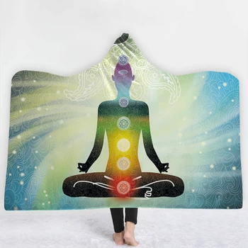 

Color light Buddhism belief character Blanket keep Warm soft comfortable sofa blanket with hat India divine style blanket