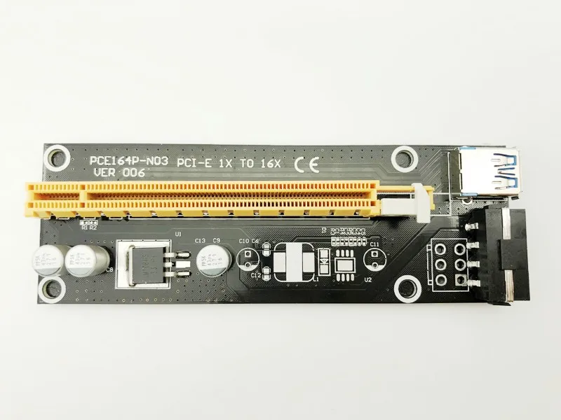 BTBcoin VER006 PCI-E Riser Card 006 PCIE 1X to 16X Extension Adapter 60CM USB 3.0 Cable SATA 4Pin Molex Power for Miner Mining