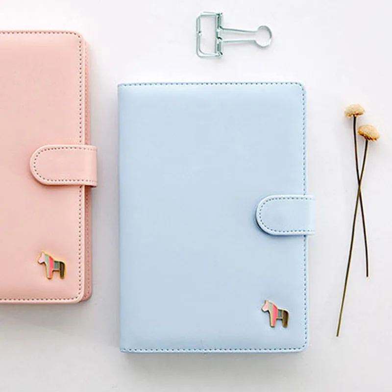 

2019 Pocket A5 Travel Journal Pu Leather Clear Cover Ring Monthly Planner Bound Notebook Korean Weekly Colored Page Lock Journal