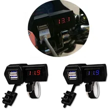 Waterproof Motorcycle Handlebar 12V/24V Dual USB Socket Charger Power Adapter+LED Voltmeter With Switch For iphone Android GPS
