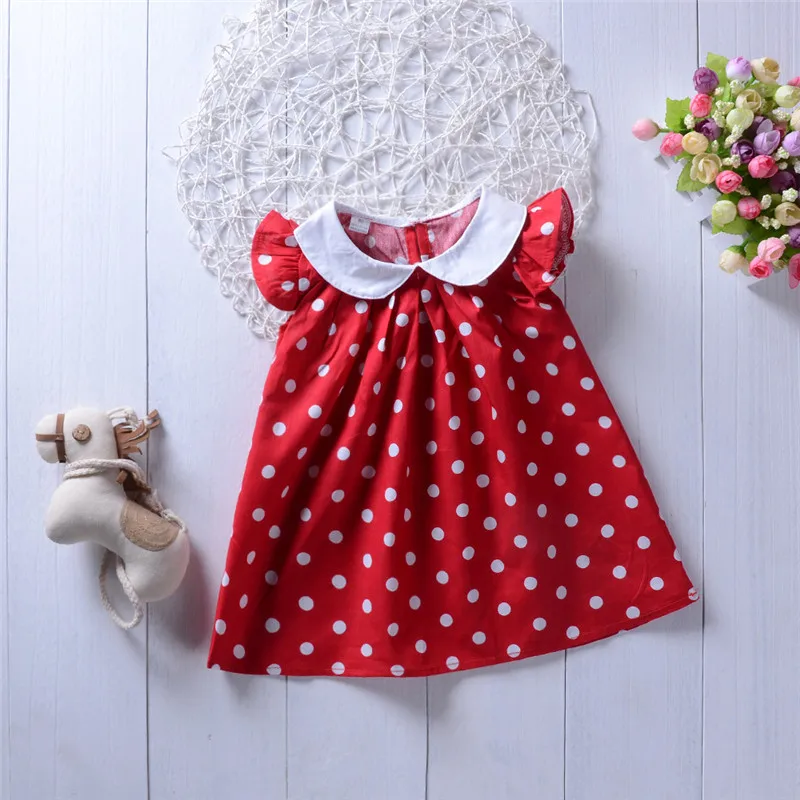 

2019 New Princess Baby Girls Dot Red Dress Peter pan collar Newborn Baby Girls Patry Birthday Dress