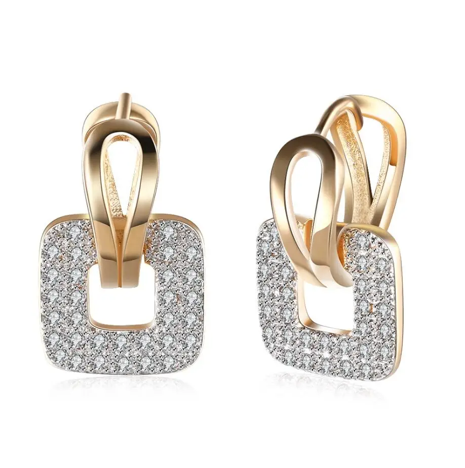 INALIS бренд уникальные квадратные формы Пирсинг маленькие Huggie Hoop Серьги для женщин золотого цвета серьги круглые CZ ювелирные изделия E218 - Окраска металла: Gold