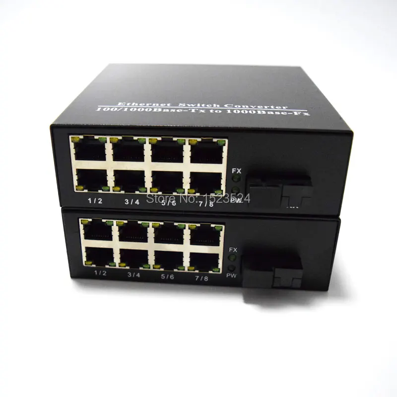 1 пара 10/100/1000 Мбит/с Волокно-оптические ethernet media converter gigabite одиночный режим Волокно с 8 RJ45 utp и 1 sc Порты и разъёмы