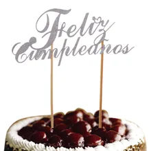 DIY Spainish Feliz Cumpleanos Cake Flag Topper Happy Birthday Glitter Gold Silver Birthday Party Cake Baking Decor Customized feliz feliz aburrimiento
